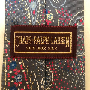 Chaps Ralph Lauren 100% silk paisley tie, grey blue  red yellow floral print